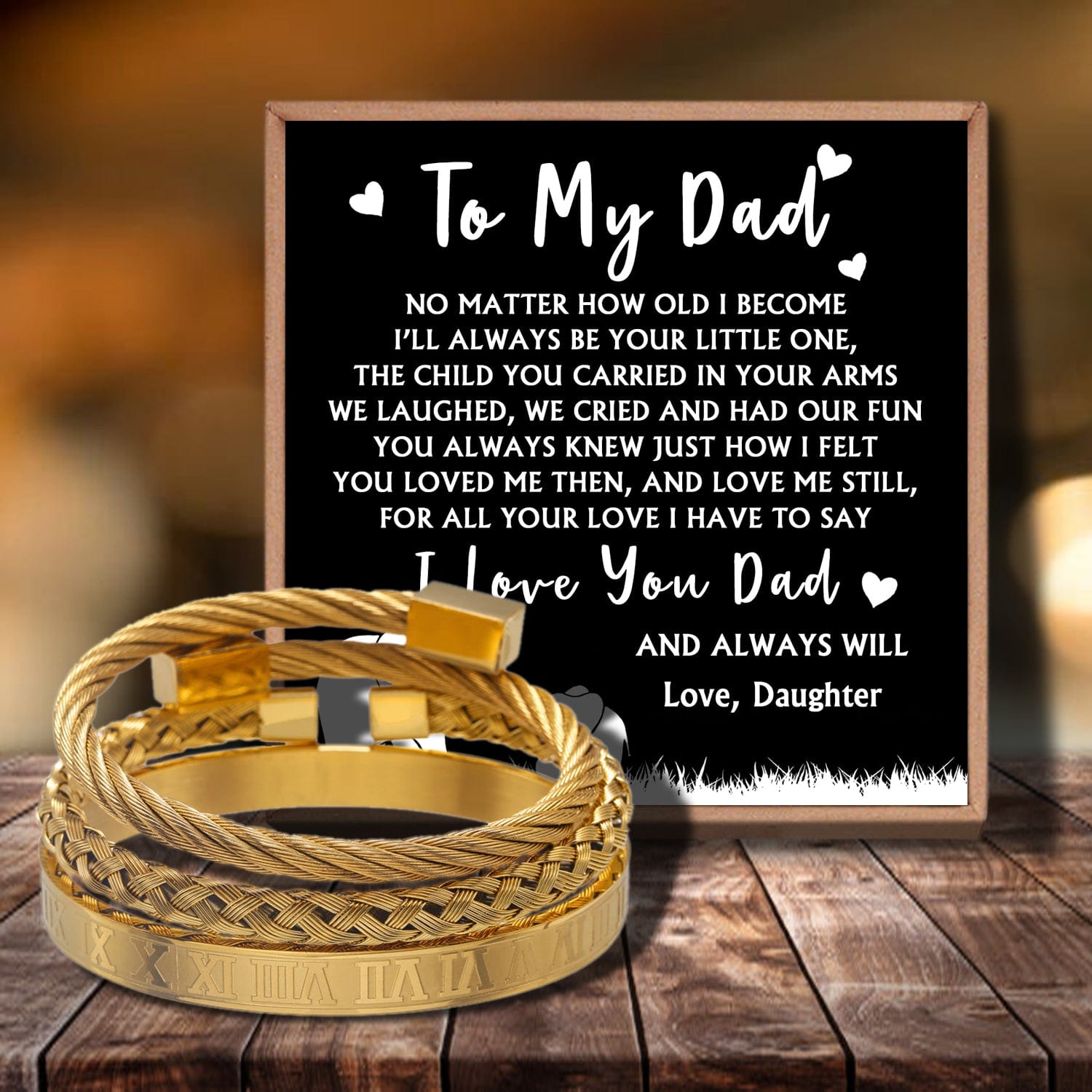 Bracelets For Dad Daughter To Dad - I Love You Dad Bangle Weave Roman Numeral Bracelets Gold GiveMe-Gifts