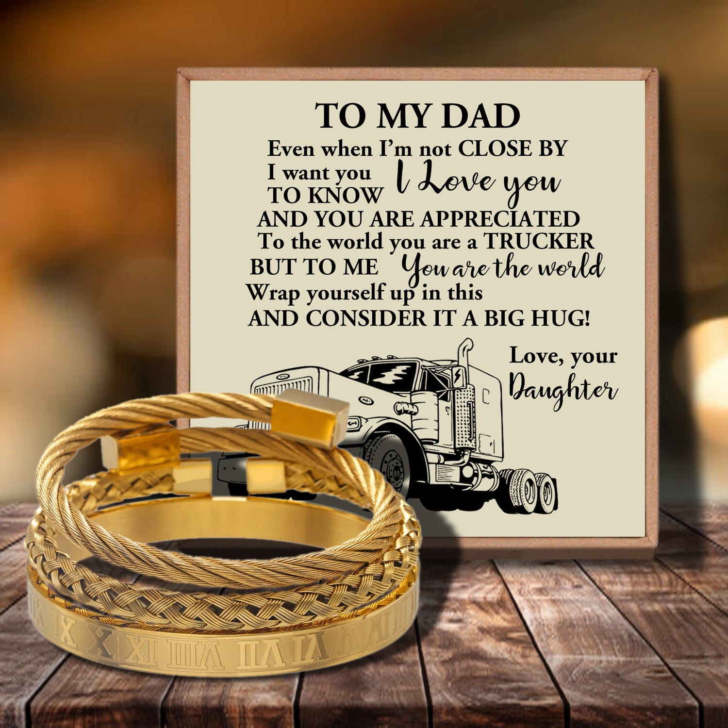 Bracelets For Dad Daughter To Dad - You Are The World's Best Trucker Bangle Weave Roman Numeral Bracelets Gold GiveMe-Gifts