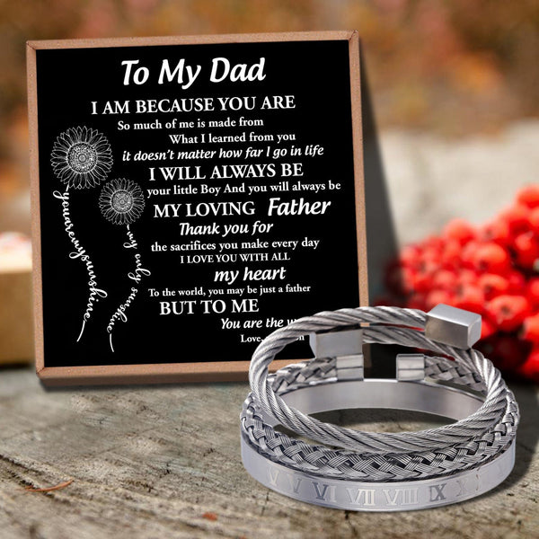 Bracelets For Dad Son To Dad - I Will Always Be Your Little Girl Bangle Weave Roman Numeral Bracelets Silver GiveMe-Gifts