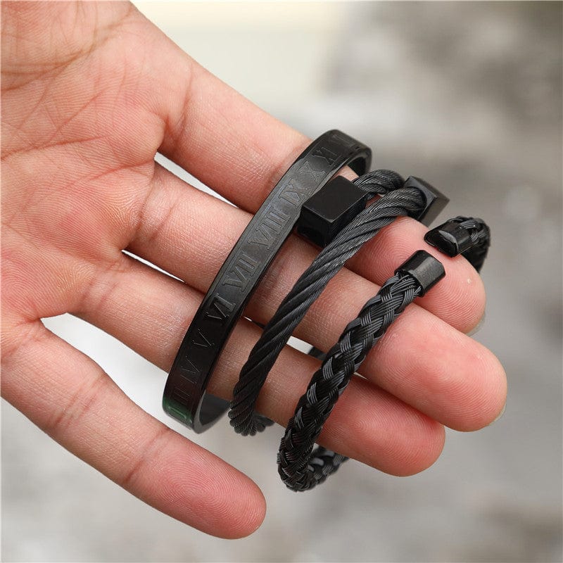 Bracelets For Dad Son To Dad - My Loving Father Bangle Weave Roman Numeral Bracelets Black GiveMe-Gifts