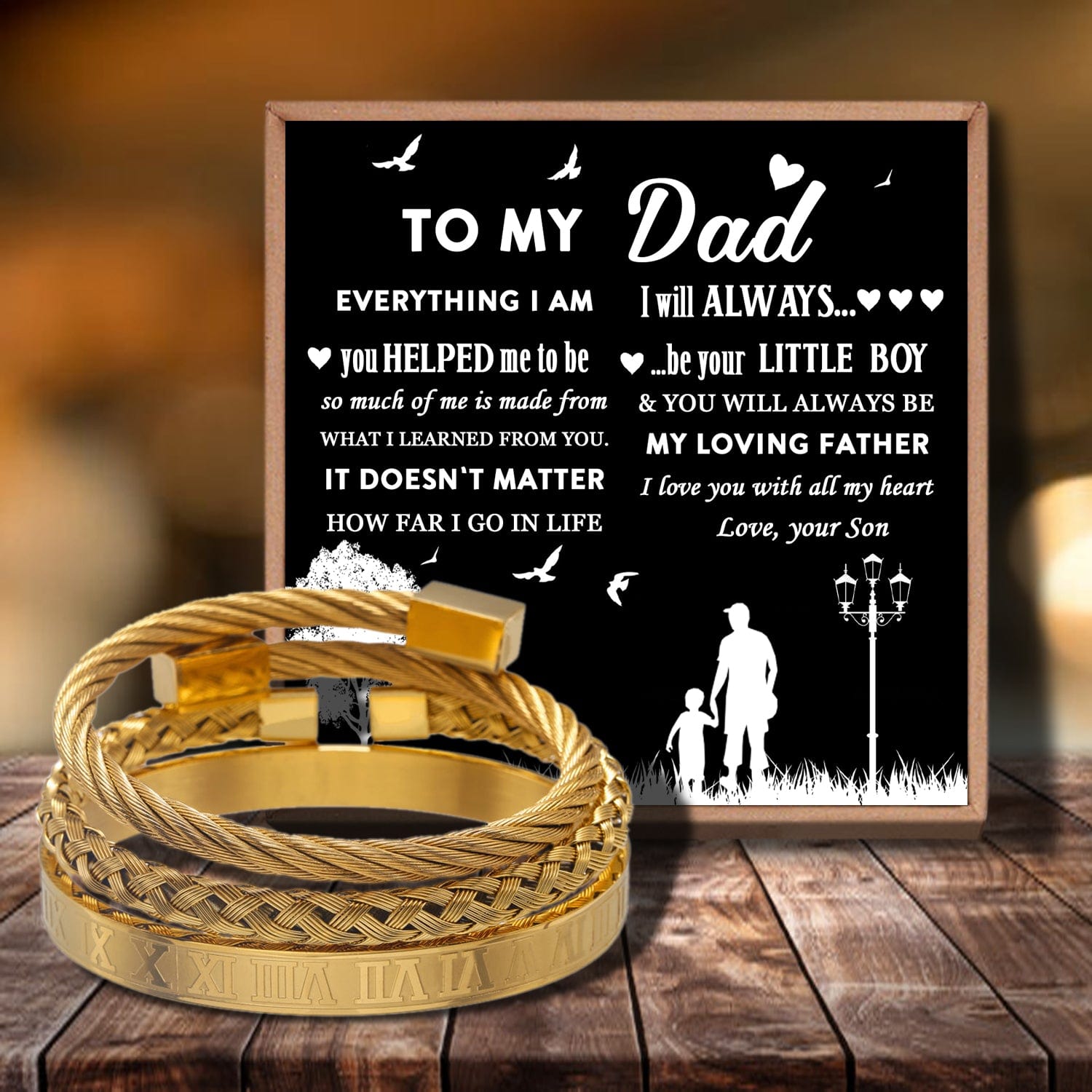 Bracelets For Dad Son To Dad - My Loving Father Bangle Weave Roman Numeral Bracelets Gold GiveMe-Gifts