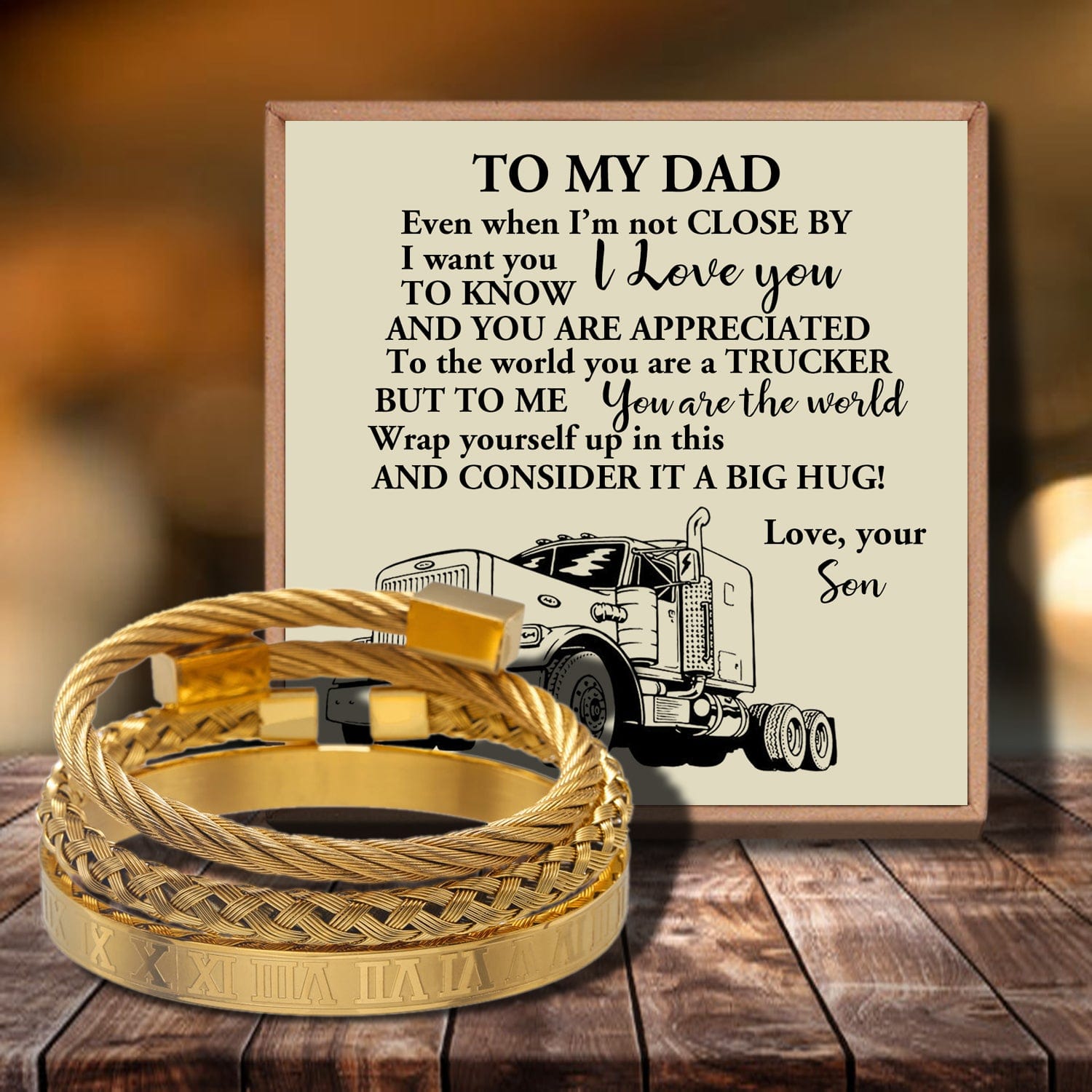 Bracelets For Dad Son To Dad - You Are The World's Best Trucker Bangle Weave Roman Numeral Bracelets Gold GiveMe-Gifts