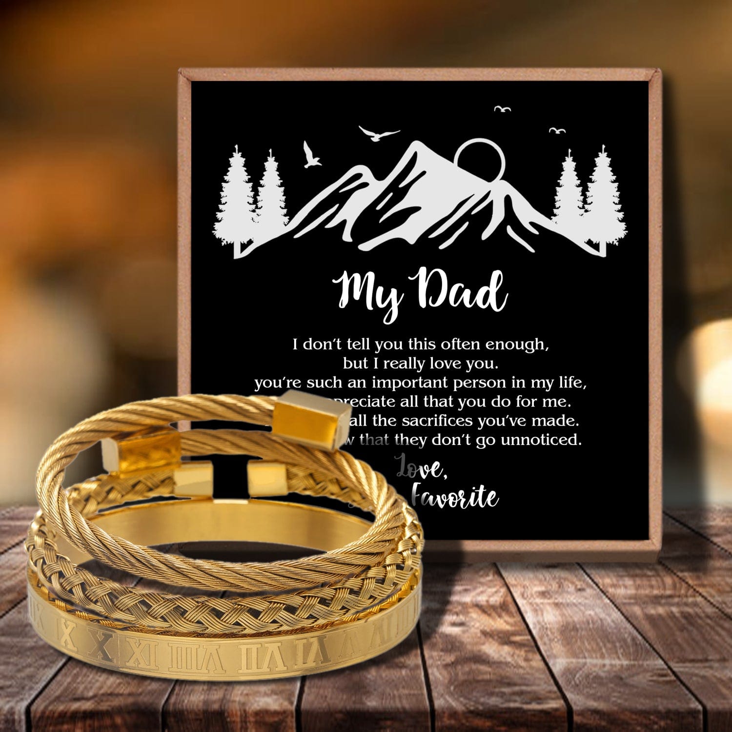 Bracelets For Dad To My Dad - Love, Your Favorite Bangle Weave Roman Numeral Bracelets Gold GiveMe-Gifts