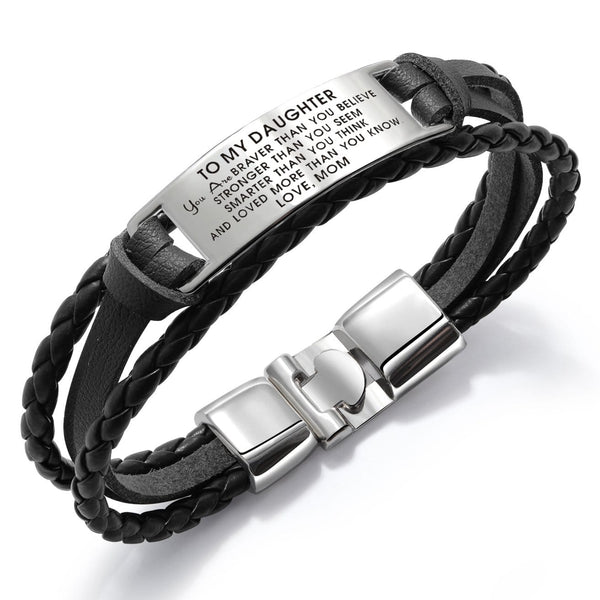 Bracelets Mom To Daughter - You Are Loved More Than You Know Leather Bracelet Black GiveMe-Gifts