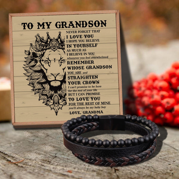 Bracelets For Grandson Grandma To Grandson - Believe In Yourself Black Beaded Bracelets For Men GiveMe-Gifts