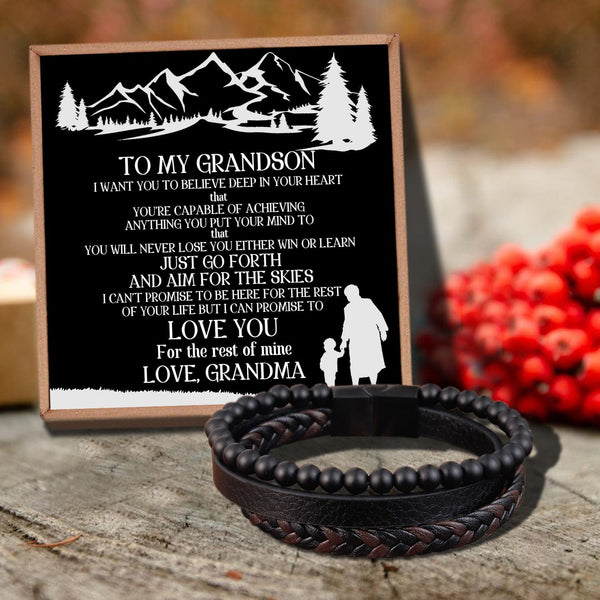 Bracelets For Grandson Grandma To Grandson - I Can Promise To Love You Black Beaded Bracelets For Men GiveMe-Gifts