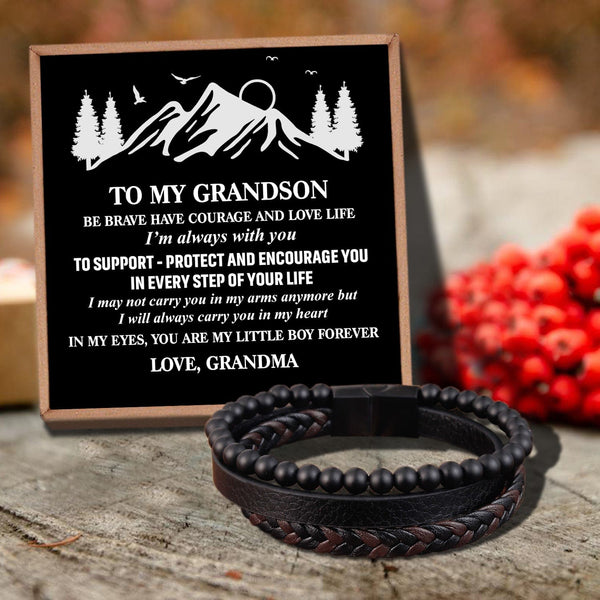 Bracelets For Grandson Grandma To Grandson - My Little Boy Forever Black Beaded Bracelets For Men GiveMe-Gifts