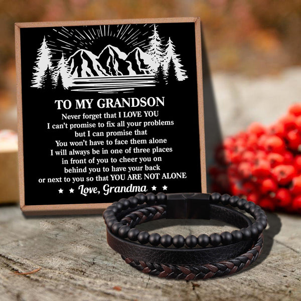 Bracelets For Grandson Grandma To Grandson - You Are Not Alone Black Beaded Bracelets For Men GiveMe-Gifts