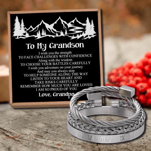 Bracelets Grandpa To Grandson - I Am So Proud Of You Roman Numeral Bracelet Set Silver GiveMe-Gifts