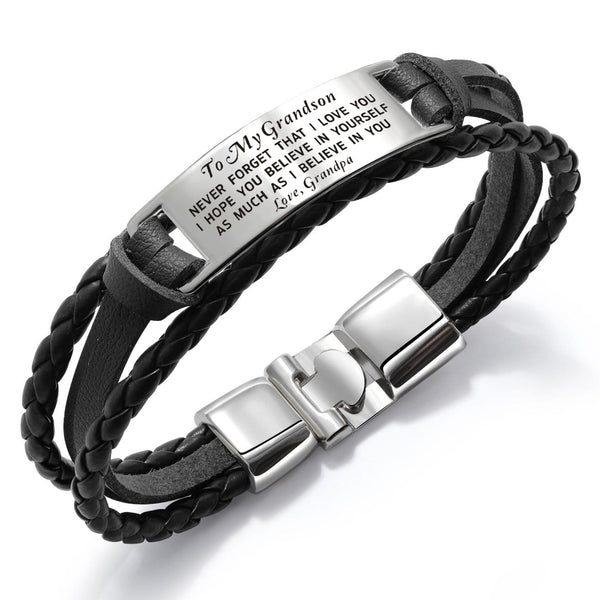 Bracelets Grandpa To Grandson - I Believe In You Leather Bracelet Black GiveMe-Gifts