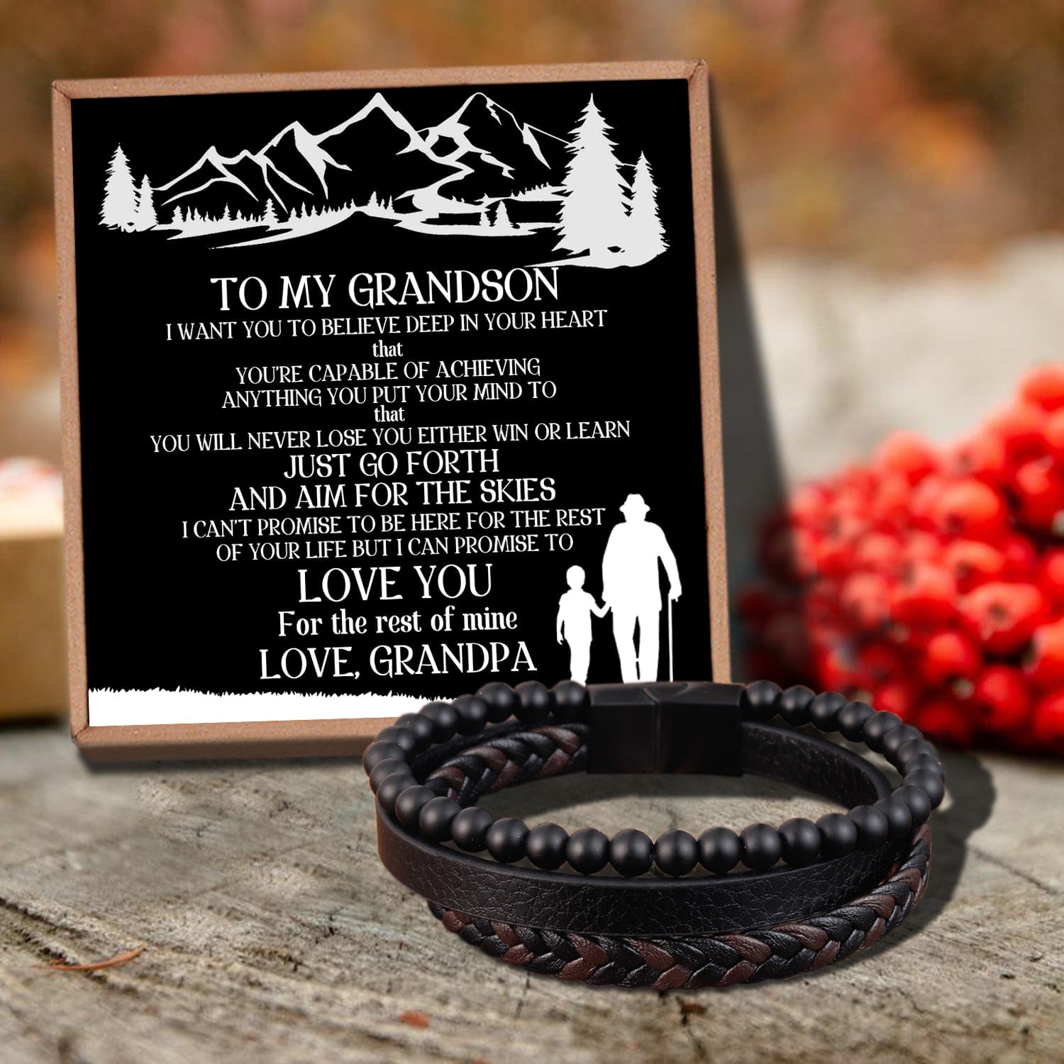 Bracelets For Grandson Grandpa To Grandson - I Can Promise To Love You Black Beaded Bracelets For Men GiveMe-Gifts