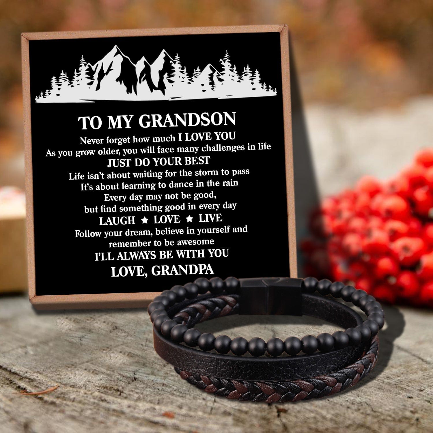 Bracelets For Grandson Grandpa To Grandson - Just Do Your Best Black Beaded Bracelets For Men GiveMe-Gifts