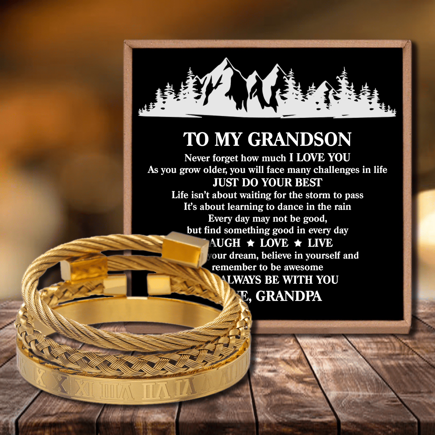 Bracelets Grandpa To Grandson - Just Do Your Best Roman Numeral Bracelet Set Gold GiveMe-Gifts