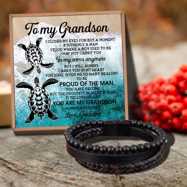 Bracelets For Grandson Grandpa To Grandson - Proud Of The Man Black Beaded Bracelets For Men GiveMe-Gifts