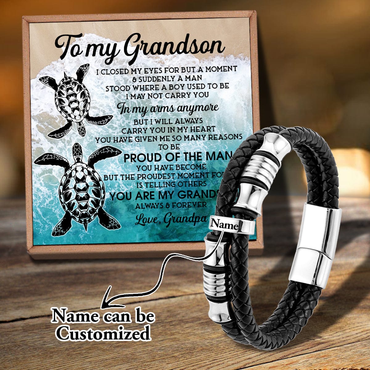 Bracelets For Grandson Grandpa To Grandson - Proud Of The Man Personalized Name Bracelet GiveMe-Gifts