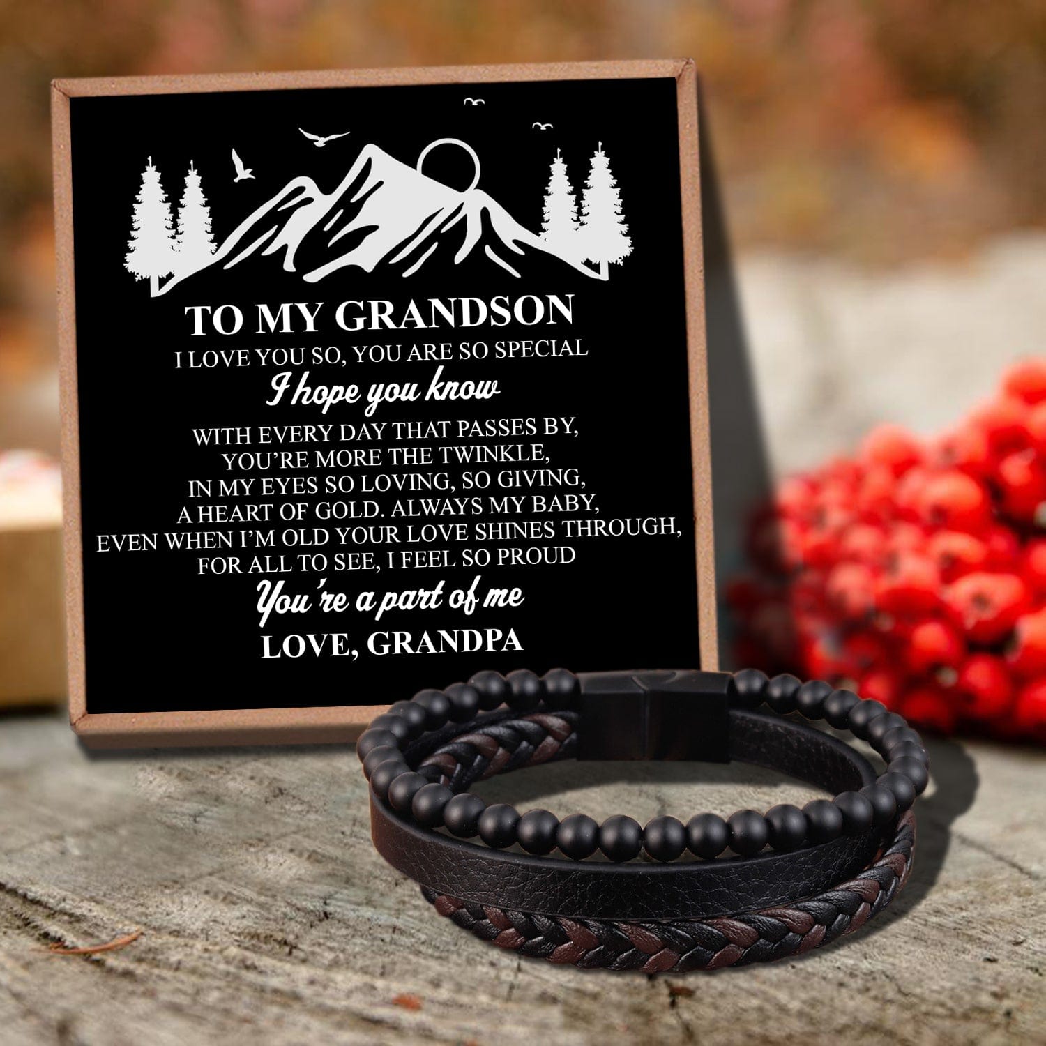 Bracelets For Grandson Grandpa To Grandson - You Are A Part Of Me Black Beaded Bracelets For Men GiveMe-Gifts