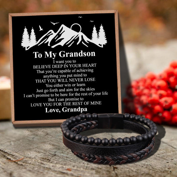 Bracelets For Grandson Grandpa To Grandson - You Will Never Lose Black Beaded Bracelets For Men GiveMe-Gifts