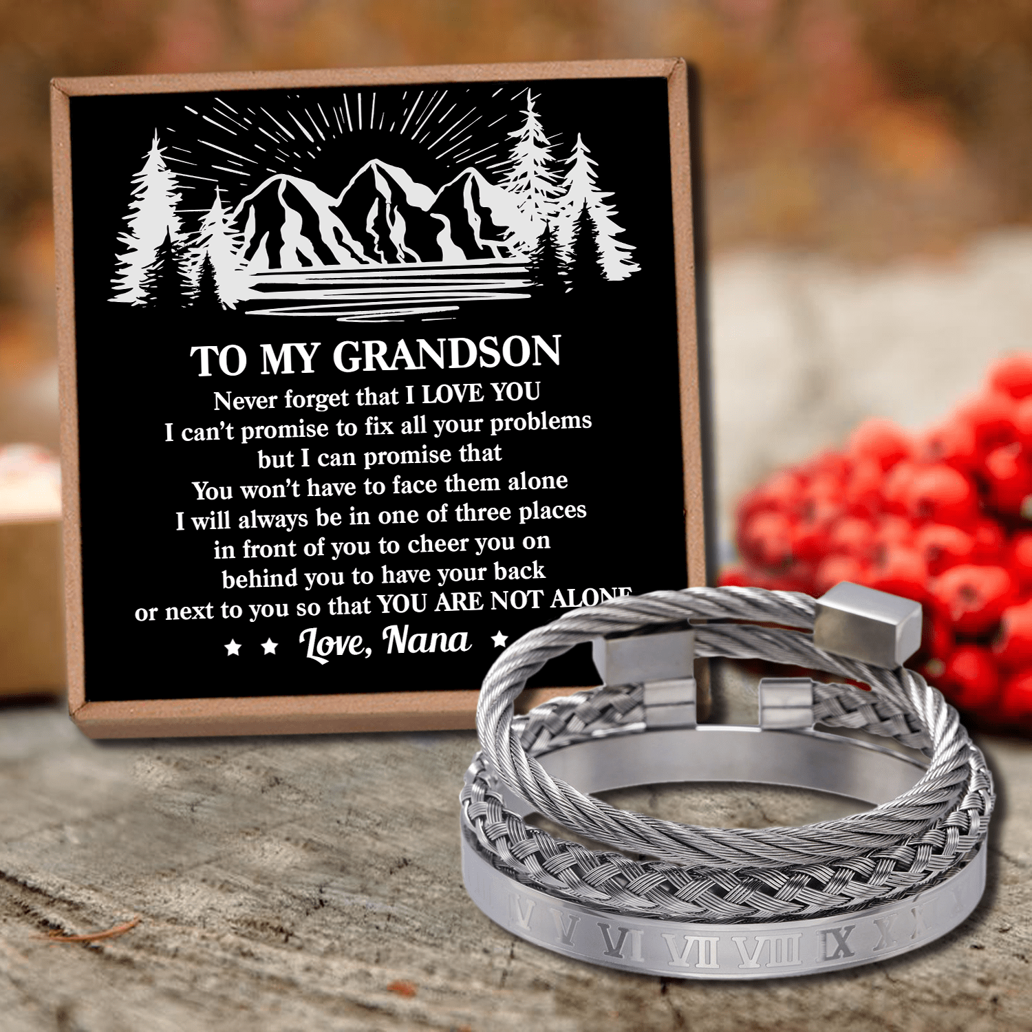 Bracelets Nana To Grandson - You Are Not Alone Roman Numeral Bracelet Set GiveMe-Gifts