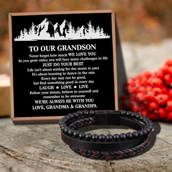 Bracelets For Grandson To Our Grandson - Just Do Your Best Black Beaded Bracelets For Men GiveMe-Gifts