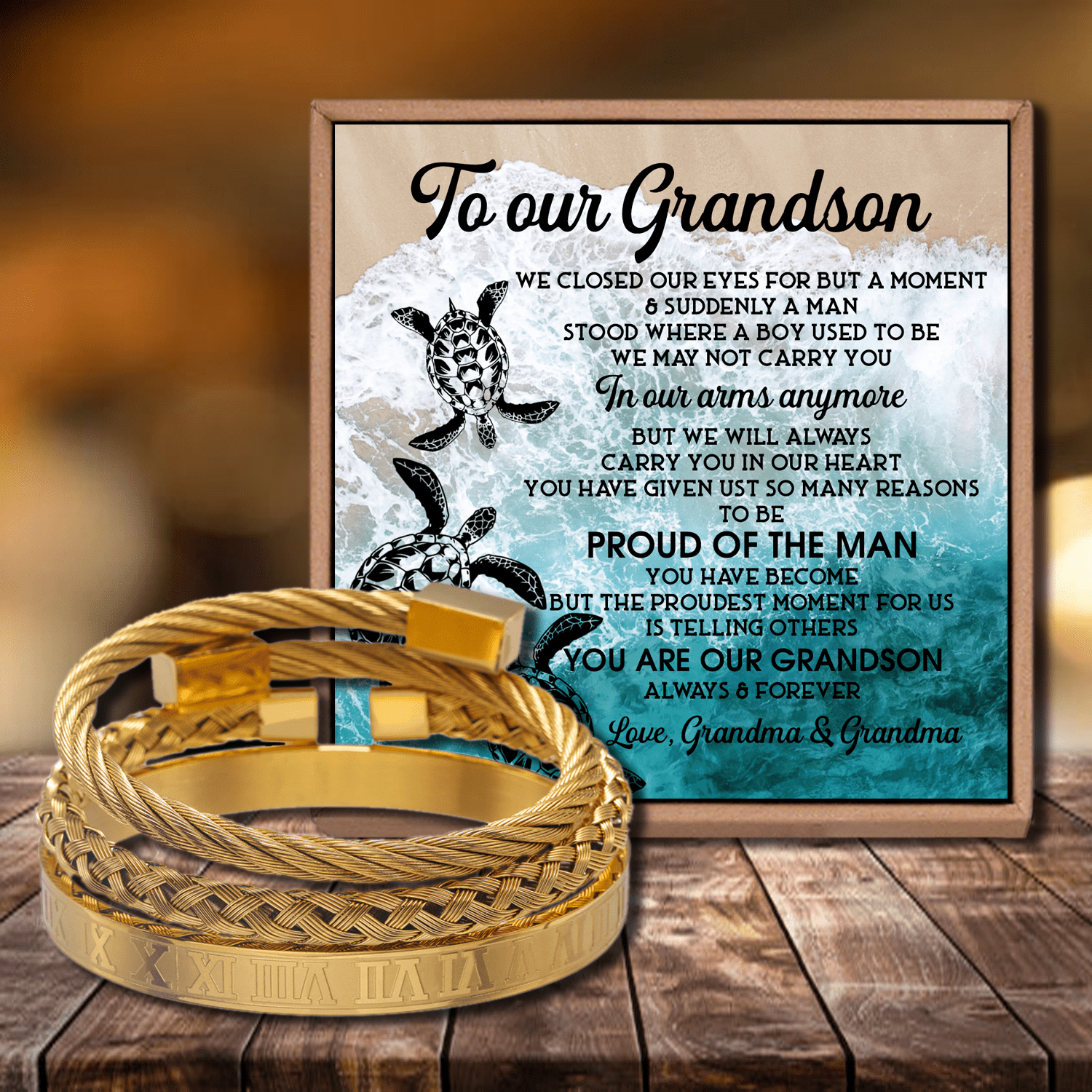 Bracelets To Our Grandson - Proud Of The Man Roman Numeral Bracelet Set Gold GiveMe-Gifts