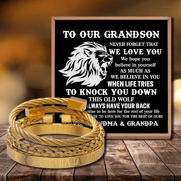 Bracelets To Our Grandson - We Believe In You Roman Numeral Bracelet Set Gold GiveMe-Gifts