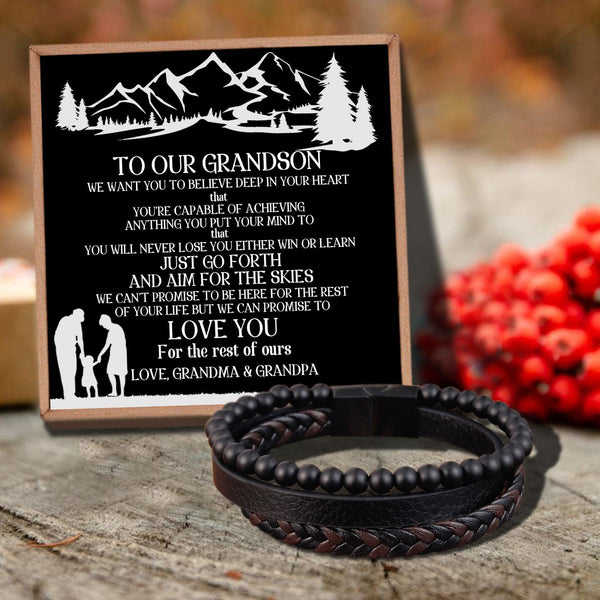 Bracelets For Grandson To Our Grandson - We Can Promise To Love You Black Beaded Bracelets For Men GiveMe-Gifts