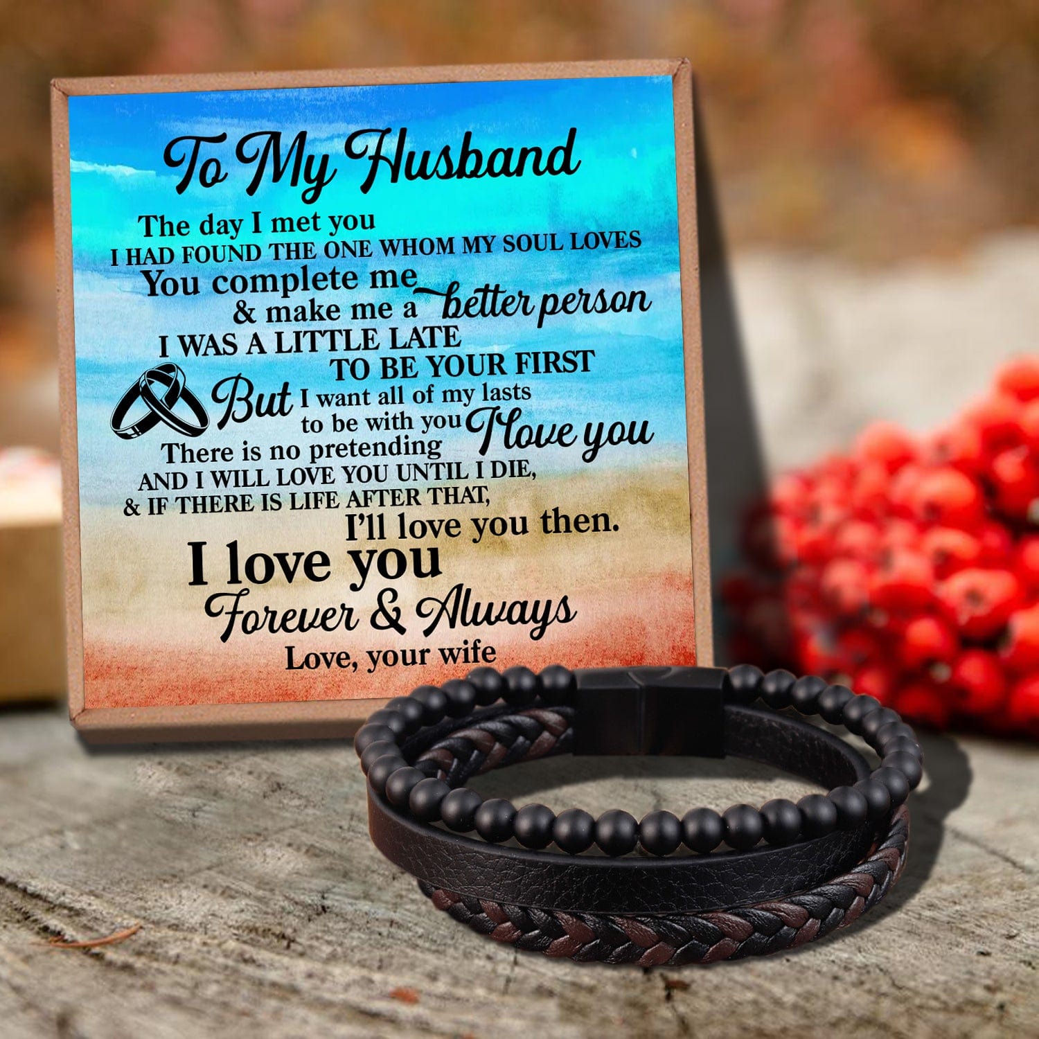 Bracelets For Husband To My Husband - You Complete Me Black Beaded Bracelets For Men GiveMe-Gifts