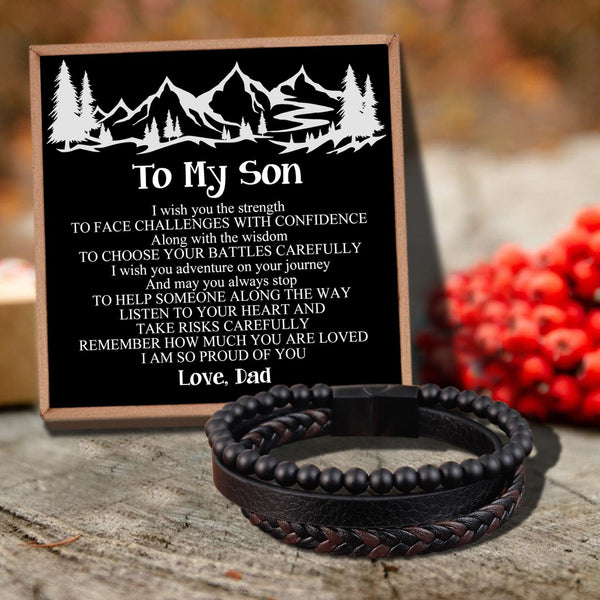 Bracelets For Son Dad To Son - I Am So Proud Of You Black Beaded Bracelets For Men GiveMe-Gifts