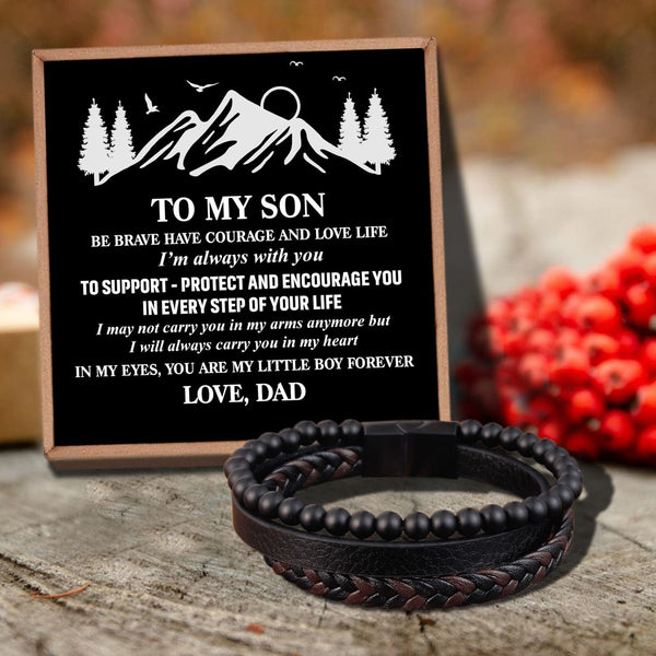 Bracelets For Son Dad To Son - My Little Boy Forever Black Beaded Bracelets For Men GiveMe-Gifts