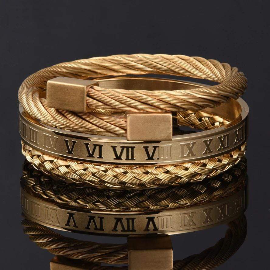 Bracelets Mom To Son - Always Be Safe Roman Numeral Bangle Weave Bracelets Set Gold GiveMe-Gifts