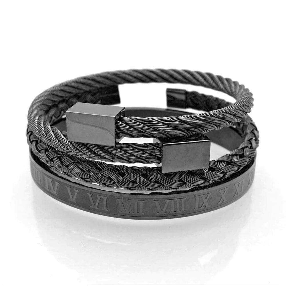 Bracelets Mom To Son - Always Have Your Back Roman Numeral Bangle Weave Bracelets Set Black GiveMe-Gifts