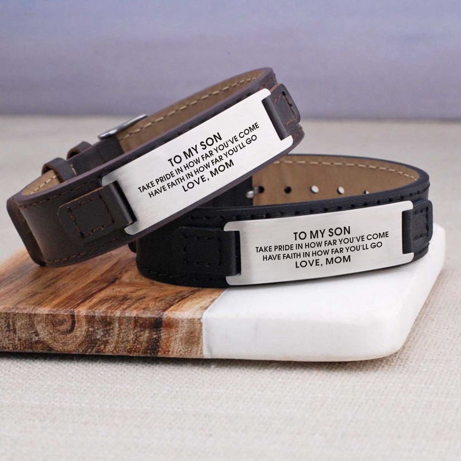 Bracelets Mom To Son - Have Faith In How Far You Will Go Men's Leather Bracelet GiveMe-Gifts