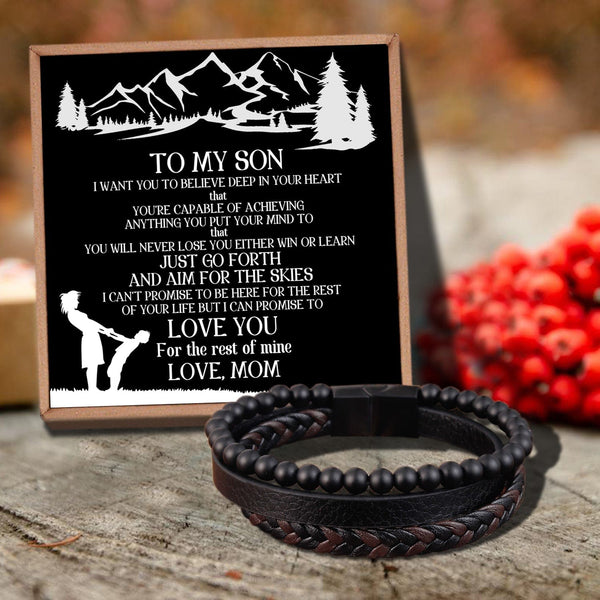 Bracelets For Son Mom To Son - I Love You For The Rest Of Mine Black Beaded Bracelets For Men GiveMe-Gifts