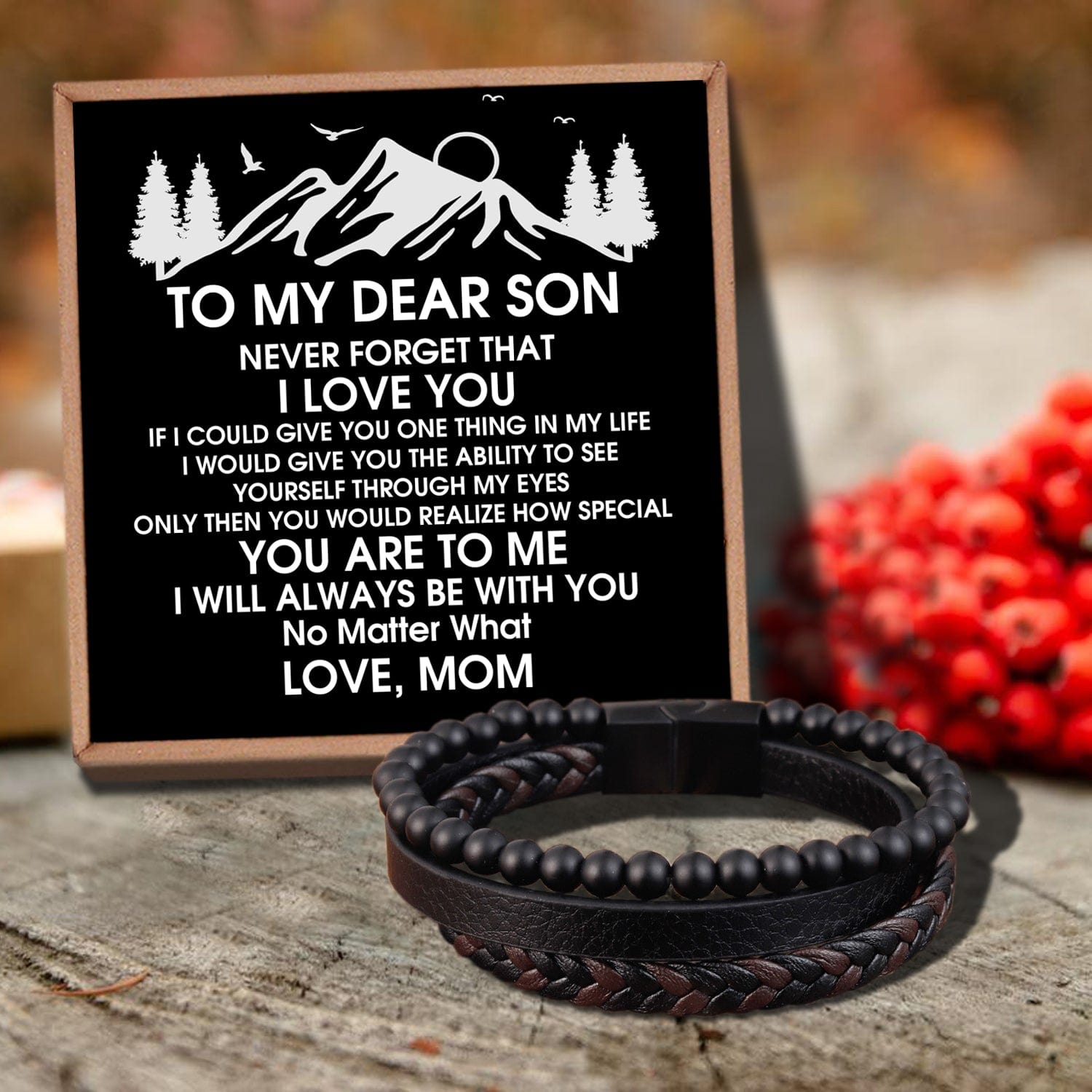 Bracelets For Son Mom To Son - I Will Always Be With You Black Beaded Bracelets For Men GiveMe-Gifts