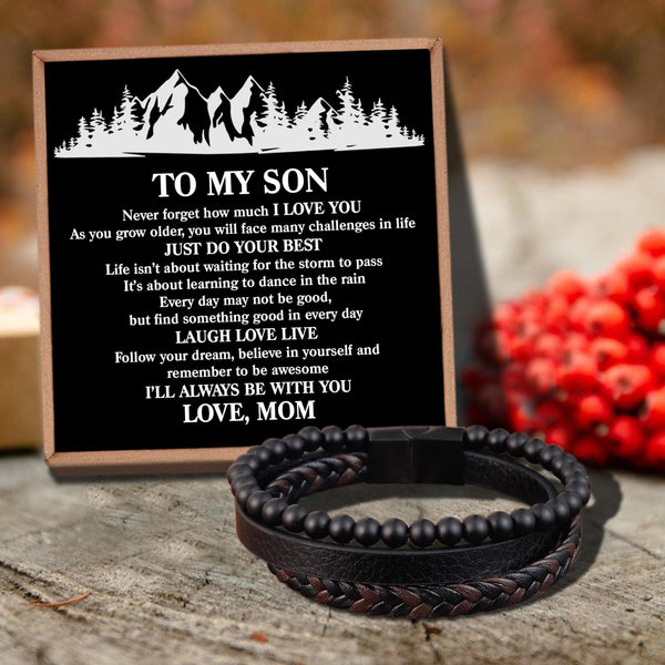 Bracelets For Son Mom To Son - Just Do Your Best Black Beaded Bracelets For Men GiveMe-Gifts