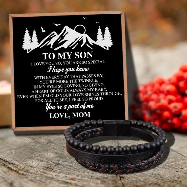 Bracelets For Son Mom To Son - You Are A Part Of Me Black Beaded Bracelets For Men GiveMe-Gifts