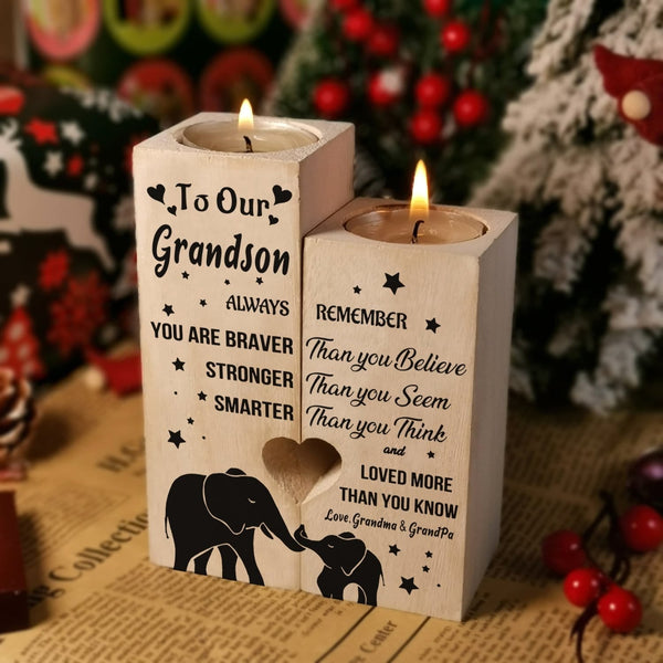 Candle Holders To Our Grandson - You Are Loved More Than You Know Wooden Candle Holders GiveMe-Gifts