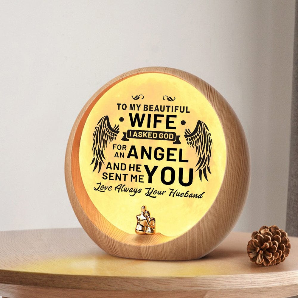 Moon Lamp To My Wife - I Asked God For An Angel Wood Moon Light GiveMe-Gifts