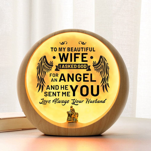 Moon Lamp To My Wife - I Asked God For An Angel Wood Moon Light GiveMe-Gifts