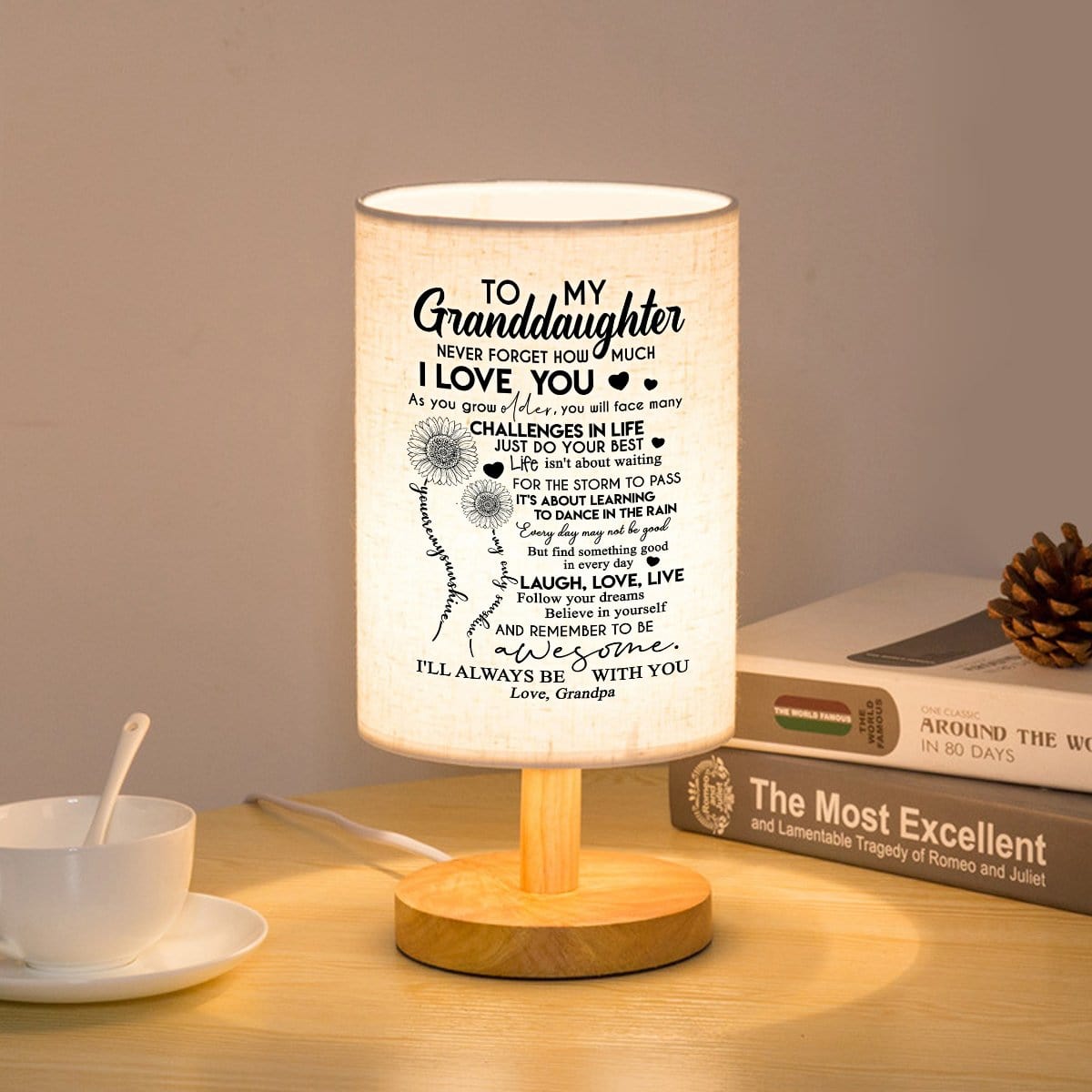 Table Lamp Grandpa To Granddaughter - Never Forget How Much I Love You LED Wooden Table Lamp GiveMe-Gifts