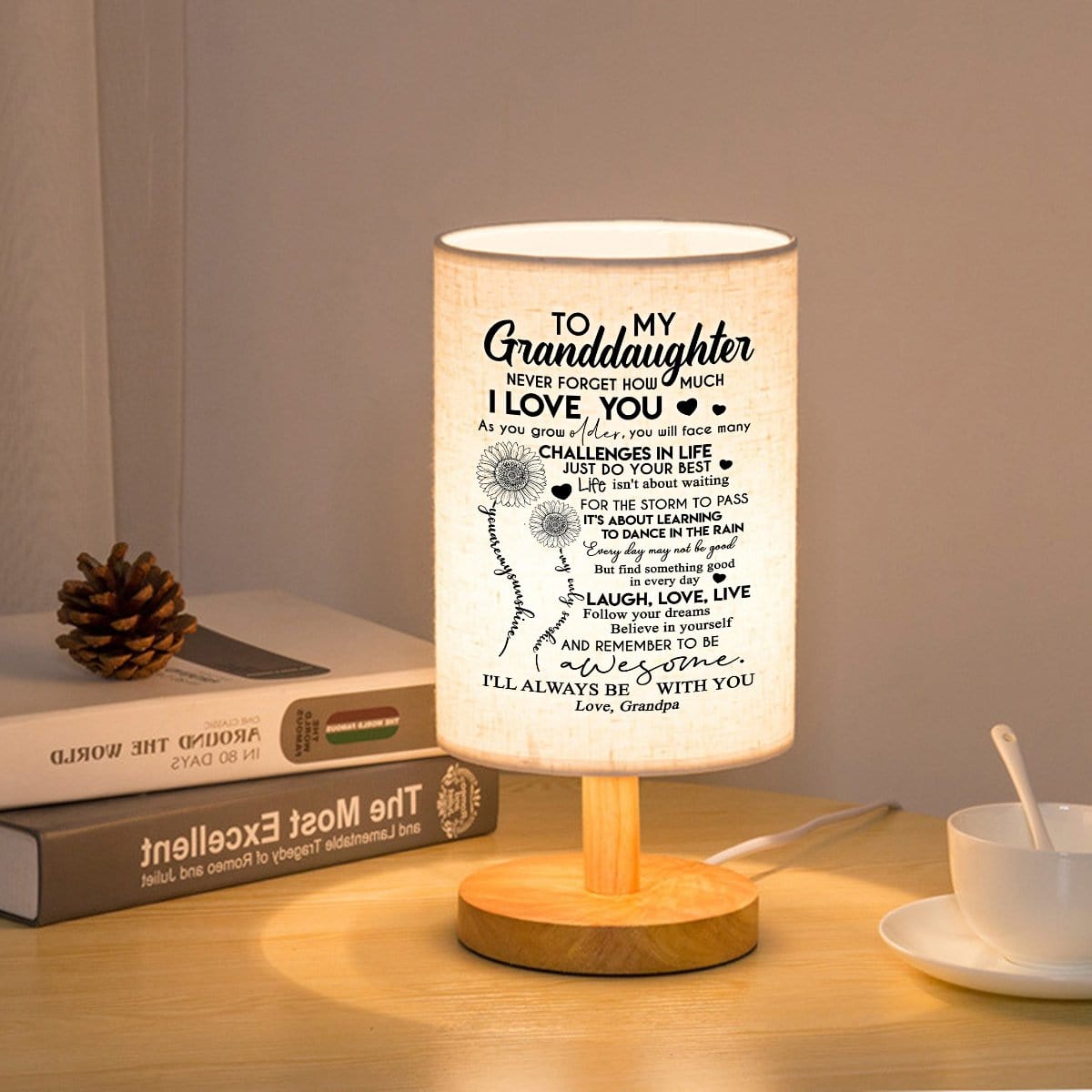 Table Lamp Grandpa To Granddaughter - Never Forget How Much I Love You LED Wooden Table Lamp GiveMe-Gifts